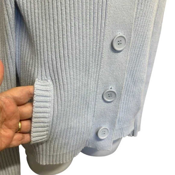 Vintage Cotton Ginny Ribbed Cardigan Pale Blue Size L - Picture 4 of 6